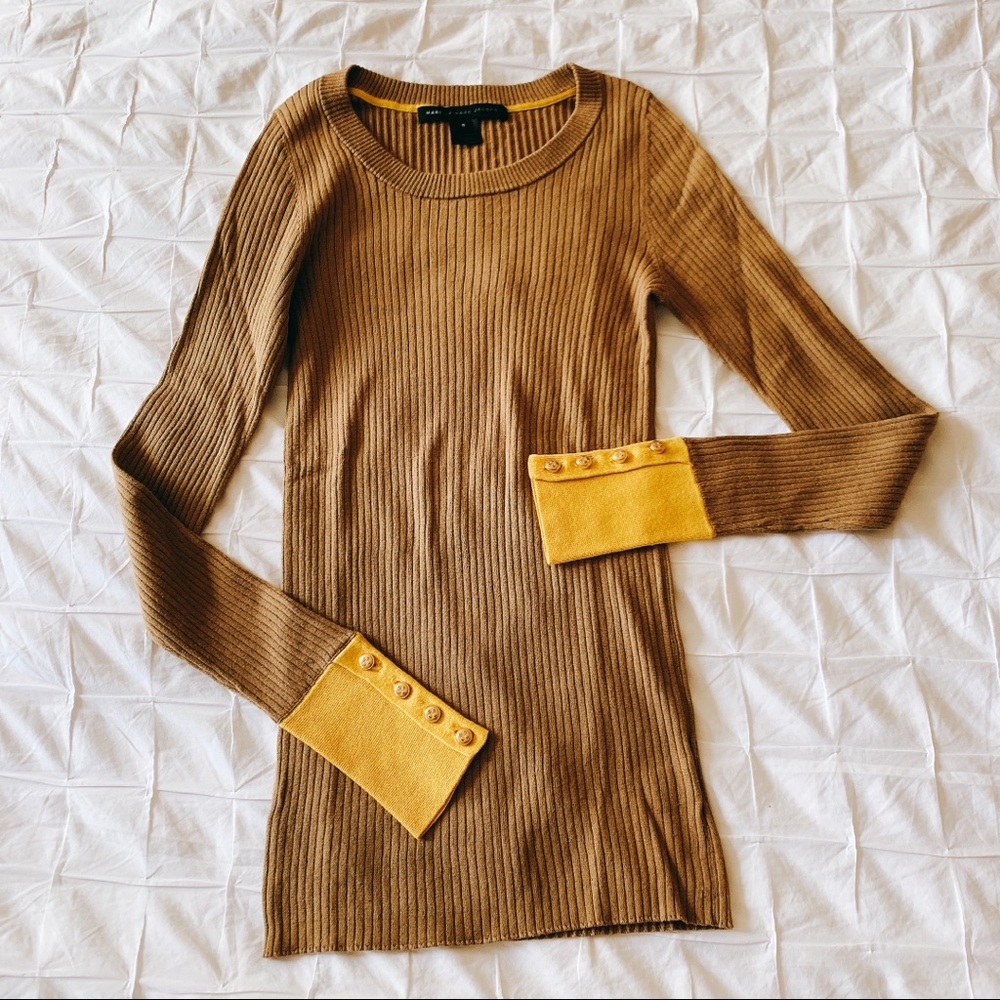 MARC JACOBS COLOR BLOCK RIBBED SWEATER SILK COTTON